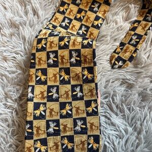 Checkerboard Novelty Tie with Fishing Lure Motif - Gold & Navy